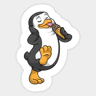 Penguin with Waffle and Chocolate Ice Cream Sticker